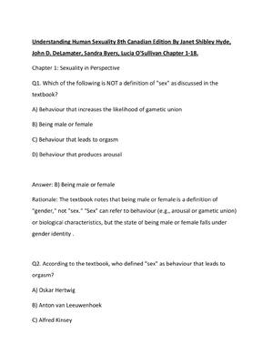 Preview of Understanding Human Sexuality 8th Canadian Edition By Janet Shibley Hyde, John D. DeLamater, Sandra Byers, Lucia O'Sullivan Chapter 1-18.