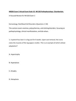 Preview of NR283 Exam 3 Actual Exam Style V2  NR 283 Pathophysiology  Chamberlain