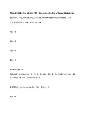 Preview of Math 1 EOC Review NC 2026 PDF – Comprehensive End-of-Course Study Guide