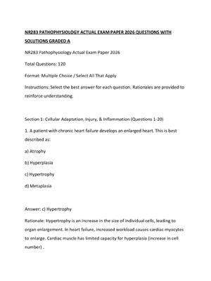 Preview of NR283 PATHOPHYSIOLOGY ACTUAL EXAM PAPER 2026 QUESTIONS WITH SOLUTIONS GRADED A