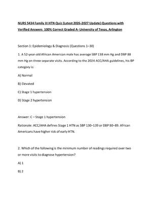 Preview of NURS 5434 Family III HTN Quiz (Latest 2026-2027 Update) Questions with Verified Answers  1