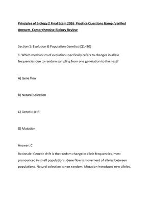 Preview image for Principles of Biology 2 Final Exam 2026  Practice Questions &amp; Verified Answers  Comprehensive Biology Review