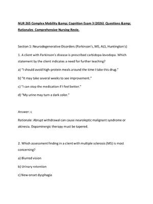 Preview image for NUR 265 Complex Mobility &amp; Cognition Exam 3 (2026)  Questions &amp; Rationales  Comprehensive Nursing Revie.