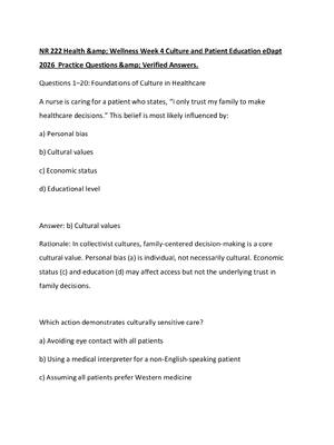 Preview of NR 222 Health &amp; Wellness Week 4 Culture and Patient Education eDapt 2026  Practice Que
