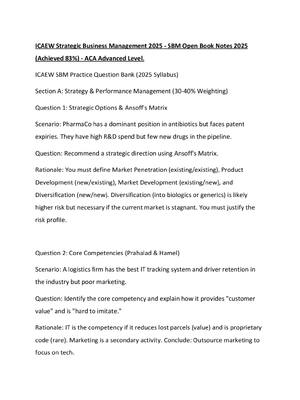 Preview of ICAEW Strategic Business Management 2025 - SBM Open Book Notes 2025 (Achieved 83%) - ACA A