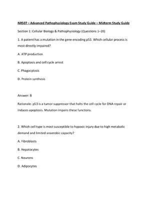 Preview of NR507 – Advanced Pathophysiology Exam Study Guide – Midterm Study Guide