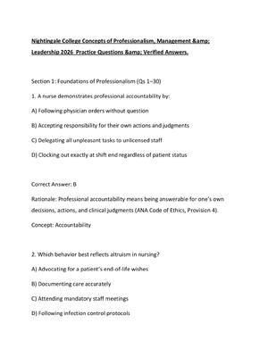 Preview image for Nightingale College Concepts of Professionalism, Management &amp; Leadership 2026  Practice Questions &amp; Verified Answers.