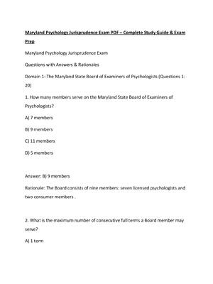 Preview of Maryland Psychology Jurisprudence Exam PDF – Complete Study Guide & Exam Prep