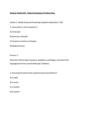 Preview of Shadow Health DCE - Patient Evaluation of Fatima Khan