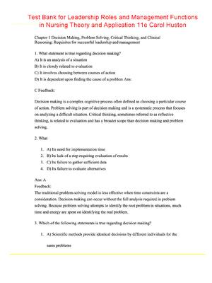 Preview of Test Bank Leadership Roles and Management Functions in Nursing Theory and Application 11th