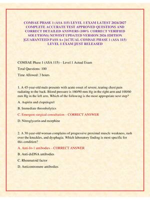 Preview of COMSAE PHASE 1 (ASA 115) LEVEL 1 EXAM LATEST 2026/2027 COMPLETE ACCURATE TEST APPROVED QUESTIONS AND CORRECT DETAILED ANSWERS (100% CORRECT VERIFIED SOLUTIONS) NEWEST UPDATED VERSION 2026 EDITION |GUARANTEED PASS A+ |ACTUAL COMSAE PHASE 1 (ASA 115) LEVEL 1 EXAM |JUST RELEASED