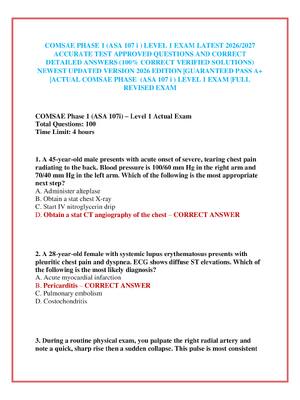 Preview of COMSAE PHASE 1 (ASA 107 i ) LEVEL 1 EXAM LATEST 2026/2027 ACCURATE TEST APPROVED QUESTIONS AND CORRECT DETAILED ANSWERS (100% CORRECT VERIFIED SOLUTIONS) NEWEST UPDATED VERSION 2026 EDITION |GUARANTEED PASS A+ |ACTUAL COMSAE PHASE  (ASA 107 i ) LEVEL 1 EXAM |FULL REVISED EXAM