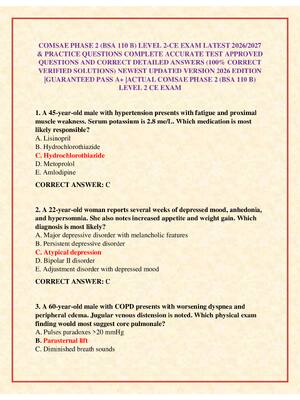 Preview image for COMSAE PHASE 2 (BSA 110 B) LEVEL 2-CE EXAM LATEST 2026/2027 & PRACTICE QUESTIONS COMPLETE ACCURATE TEST APPROVED QUESTIONS AND CORRECT DETAILED ANSWERS (100% CORRECT VERIFIED SOLUTIONS) NEWEST UPDATED VERSION 2026 EDITION |GUARANTEED PASS A+ |ACTUAL COMSAE PHASE 2 (BSA 110 B) LEVEL 2 CE EXAM