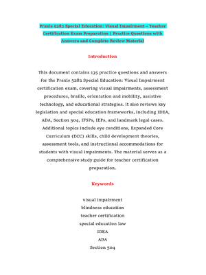 Preview of Praxis 5282 Special Education: Visual Impairment – Teacher Certification Exam Preparation