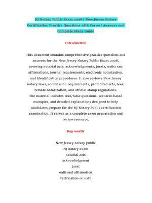 Preview of NJ Notary Public Exam 2026 | New Jersey Notary Certification Practice Questions with Corre
