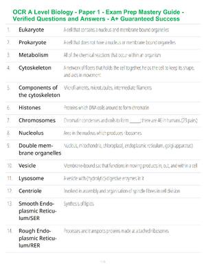Preview of OCR A Level Biology - Paper 1 - Exam Prep Mastery Guide - Verified Questions and Answers -