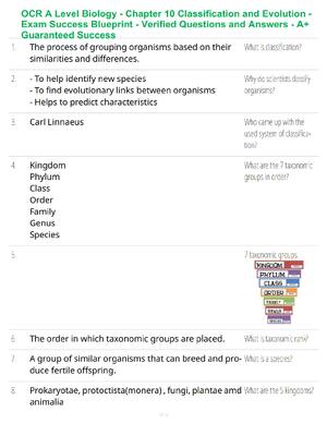OCR A Level Biology - Chapter 10 Classification and Evolution - Exam Success Blueprint - Verified Questions and Answers - A+ Guaranteed Success