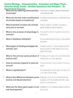 Preview of Animal Biology - Characteristics - Evolution and Major Phyla - Ultimate Study Guide - Veri