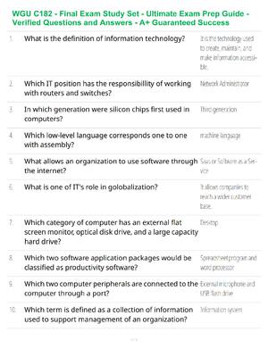 Preview of WGU C182 - Final Exam Study Set - Ultimate Exam Prep Guide - Verified Questions and Answer