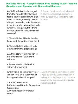 Preview of Pediatric Nursing - Complete Exam Prep Mastery Guide - Verified Questions and Answers - A+