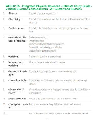 Preview of WGU C165 - Integrated Physical Science - Ultimate Study Guide - Verified Questions and Ans