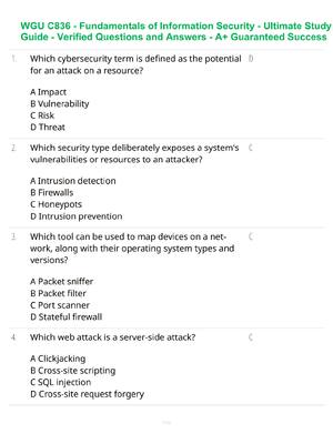 Preview of WGU C836 - Fundamentals of Information Security - Ultimate Study Guide - Verified Question
