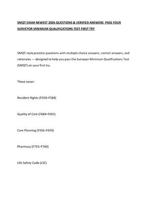 Preview image for SMQT EXAM NEWEST 2026 QUESTIONS & VERIFIED ANSWERS  PASS YOUR SURVEYOR MINIMUM QUALIFICATIONS TEST FIRST TRY