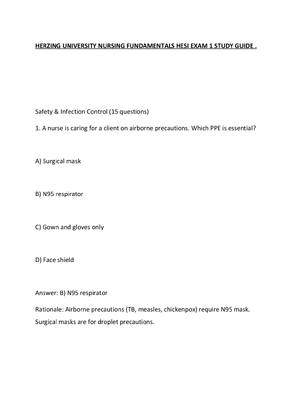 Preview of HERZING UNIVERSITY NURSING FUNDAMENTALS HESI EXAM 1 STUDY GUIDE