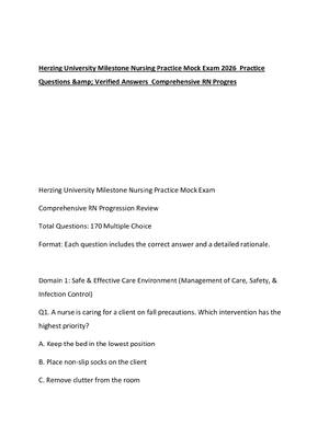 Preview image for Herzing University Milestone Nursing Practice Mock Exam 2026  Practice Questions &amp; Verified Answers  Comprehensive RN Progres