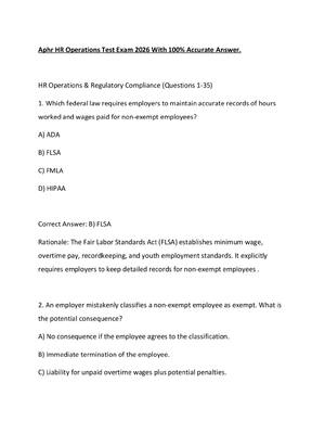 Preview of Aphr HR Operations Test Exam 2026 With 100% Accurate Answer.