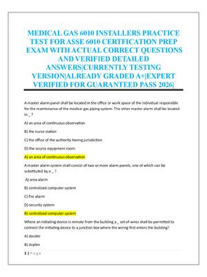 Preview of MEDICAL GAS 6010 INSTALLERS PRACTICE  TEST FOR ASSE 6010 CERTFICATION PREP   EXAM