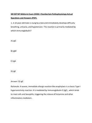 Preview of NR 507 NP Midterm Exam (2026)  Chamberlain Pathophysiology Actual Questions and Answers (P