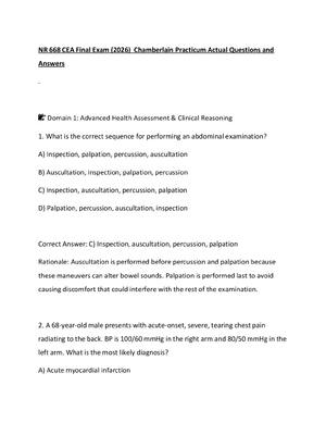 Preview of NR 668 CEA Final Exam (2026)  Chamberlain Practicum Actual Questions and Answers