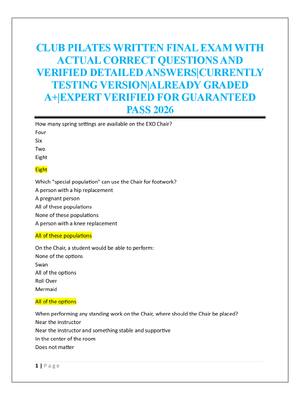 Preview of CLUB PILATES WRITTEN FINAL EXAM