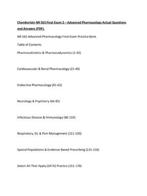 Preview of Chamberlain NR 565 Final Exam 2 – Advanced Pharmacology Actual Questions and Answers (PDF)