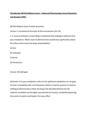 Preview of Chamberlain NR 565 Midterm Exam – Advanced Pharmacology Actual Questions and Answers (PDF)
