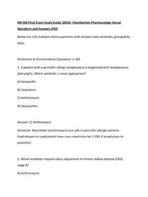 Preview of NR 566 Final Exam Study Guide (2026)  Chamberlain Pharmacology Actual Questions and Answer