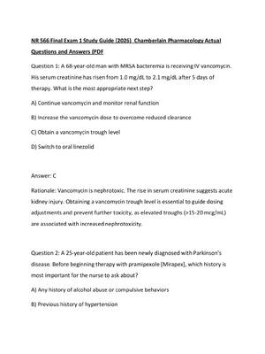 Preview of NR 566 Final Exam 1 Study Guide (2026)  Chamberlain Pharmacology Actual Questions and Answ
