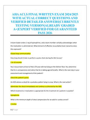 Preview of AHA ACLS FINAL WRITTEN EXAM 2024/2025