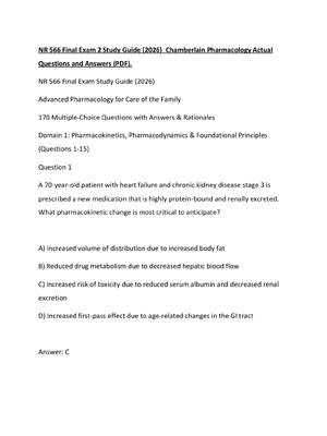 Preview of NR 566 Final Exam 2 Study Guide (2026)  Chamberlain Pharmacology Actual Questions and Answ