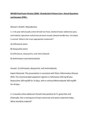 Preview of NR 602 Final Exam 4 Exams (2026)  Chamberlain Primary Care –Actual Questions and Answers (
