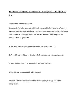 Preview of NR 602 Final Exam (2026)  Chamberlain Childbearing Care – Actual Questions (PDF