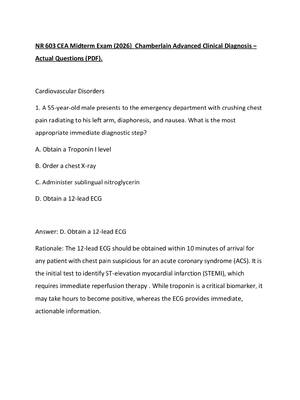 Preview of NR 603 CEA Midterm Exam (2026)  Chamberlain Advanced Clinical Diagnosis – Actual Questions