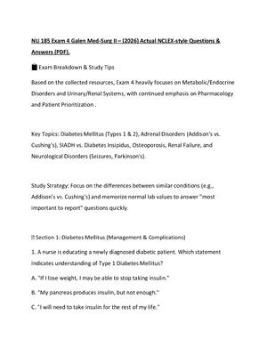 Preview of NU 185 Exam 4 Galen Med-Surg II – (2026) Actual NCLEX-style Questions & Answers (PDF).