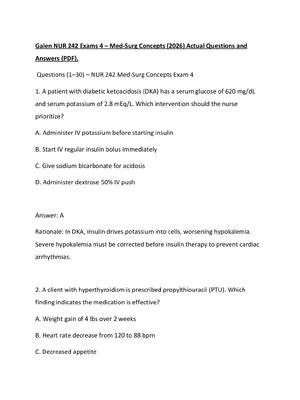 Preview of Galen NUR 242 Exams 4 – Med-Surg Concepts (2026) Actual Questions and Answers (PDF).