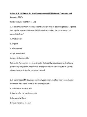 Preview of Galen NUR 242 Exams 3 – Med-Surg Concepts (2026) Actual Questions and Answers (PDF).