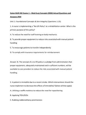 Preview of Galen NUR 242 Exams 1 – Med-Surg Concepts (2026) Actual Questions and Answers (PDF