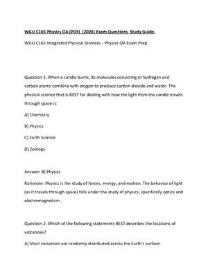 Preview of WGU C165 Physics OA (PDF)  [2026] Exam Questions  Study Guide.