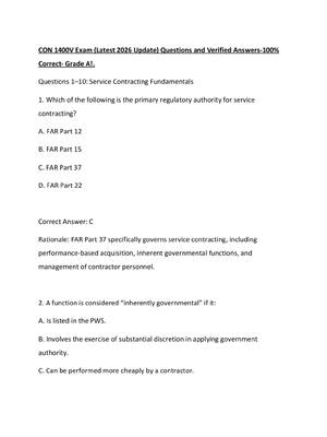 Preview of CON 1400V Exam (Latest 2026 Update) Questions and Verified Answers-100% Correct- Grade A!.