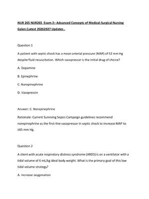 Preview of NUR 265 NUR265  Exam 2– Advanced Concepts of Medical-Surgical Nursing  Galen (Latest 20262